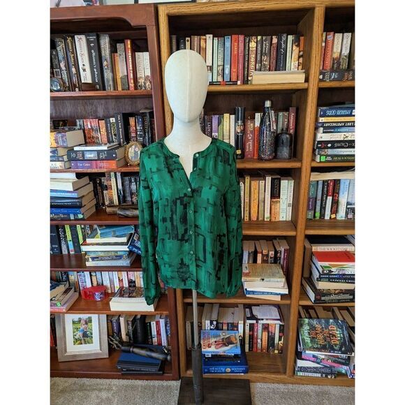 PARKER Valerie green and black button down long blouse in sponge nwt sz s - Picture 1 of 7
